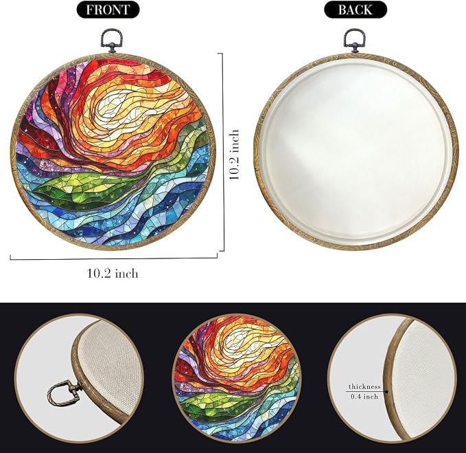Colorful Boho Rainbow Geometric Spiral Sun Art Gift Framed Round Wall Decor - Image 2
