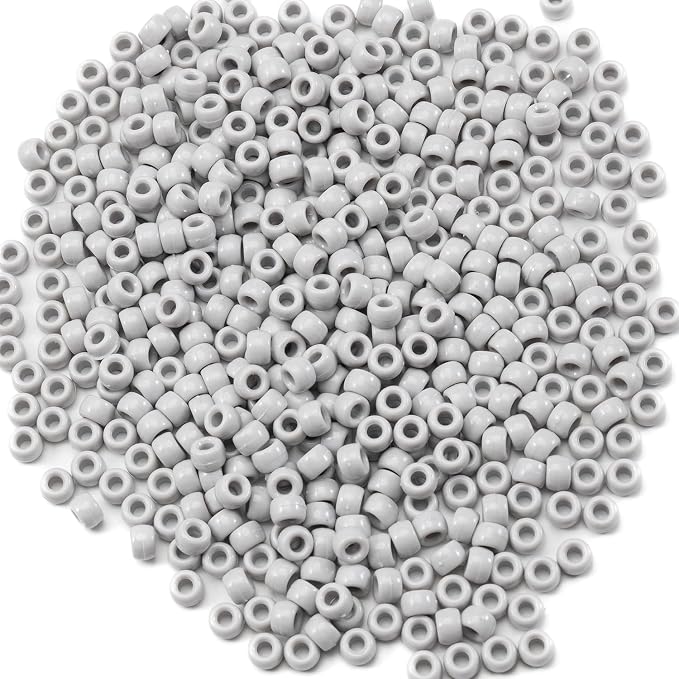 Gxueshan 1000 Pcs Acrylic Pony Beads 6x9mm Gray Bulk Plastic Beads - Image 2