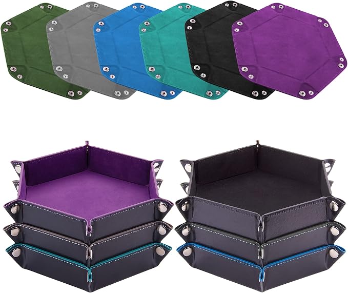 SIQUK 6 Pieces Dice Tray Hexagon Dice Rolling Holder Folding PU Leather Dice by SIQUK