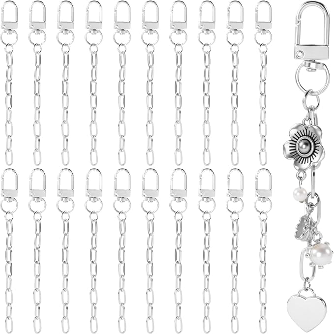 Hzopcw 20pcs Silver Keychain Making Kit, Key Ring Swivel Snap Hook Chains by Unknown