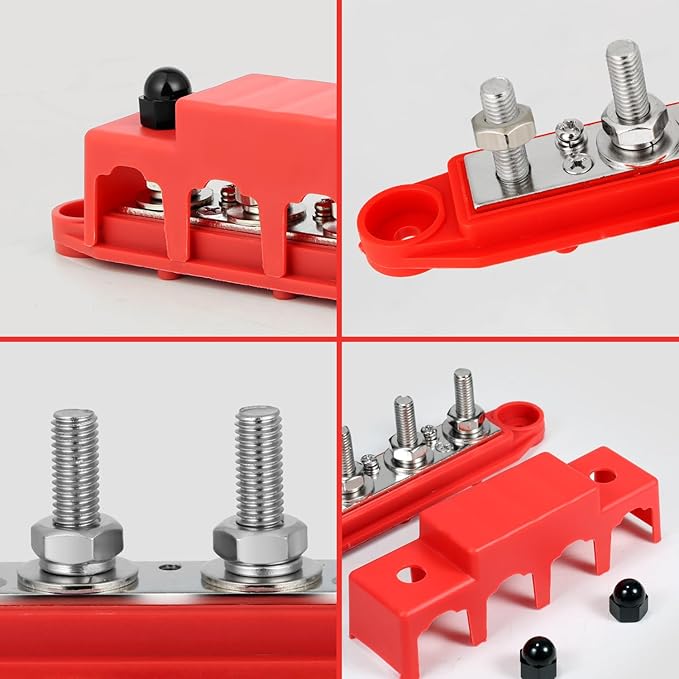 Heart Horse Power Distribution Block Bus Bar 5/16'' Terminal Stud 4 Post with Cover 250 Amp Rating for Marine Automotive and Solar Wiring RV Boat (250A, 5/16'', Red+Black)