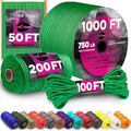 TECEUM 5/32" Paracord Rope 1000 – 1000ft / 200ft / 100ft / 50ft – Tactical Parachute Cord 4mm – 45+ Colors – Nylon String for Survival & Camping Gear – Stripe Cord for Survival – Utility Rope