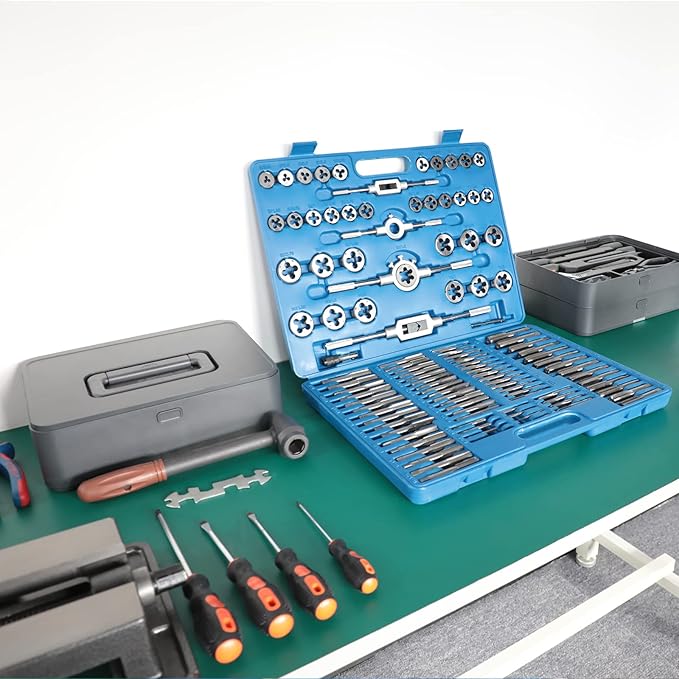 110 PCS Metric Tap and Die Set, Metric Screw Threads M2-M18 for Cutting External and Internal Threading, Come with Storage Case and Complete Accessories
