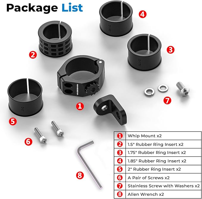 2PCS Solid UTV Whip Light Mount, Aluminium Alloy Thickened UTV Flag Mount, Heavy Duty Light Bar Mounting Bracket 360° Rotation Adjustable Roll Bar Clamp for 1.5"/1.75"/1.85"/2"/2.1" Roll Cage