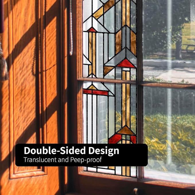Original Hand Drawn Faux Stained Glass Window Film, Double-Sided Privacy Static - Image 6