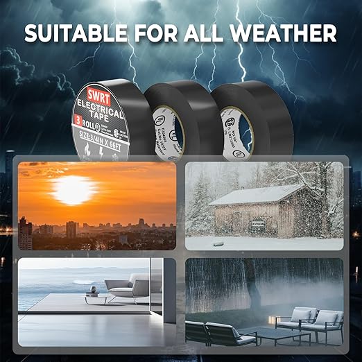SWRT 0.75 in x 66 FT UL/CSA Listed Black Electrical Tape 7 mils -600V, 3 Pack Electric Tape Flame Retardant, Strong Adhesive, for Home DIY Electrical Repairs Professional Installations