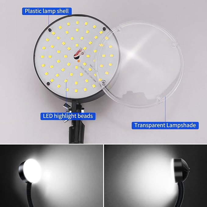 20W WangJiaTai Magnetic Work Light, LED Machine Light with 20 in Flexible Gooseneck and Magnetic Base, Magnetic Shop Lamp, Lathe Light, for Work Bench, Sewing Machine, Grill, Industrial Lighting,Black