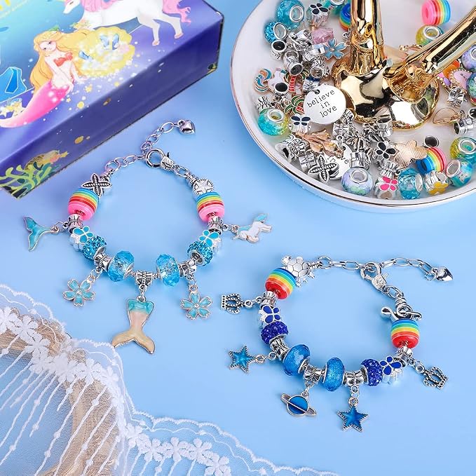 AIPRIDY 150 Pieces Charm Bracelet Making Kit, Unicorn Mermaid Crafts Gifts Set - Image 5