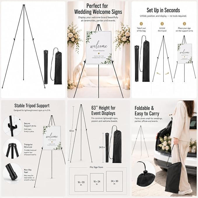 RRFTOK 4 Pack 63 in Sign Easel Stands, Instant-Fold Tripods - Image 5