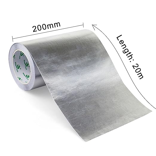 BOMEI PACK Adhesive Aluminum Foil Heat Shield Tape Barrier, Fiberglass Thermal Insulation Reflective Material High Temp Protection (8in*66ft)