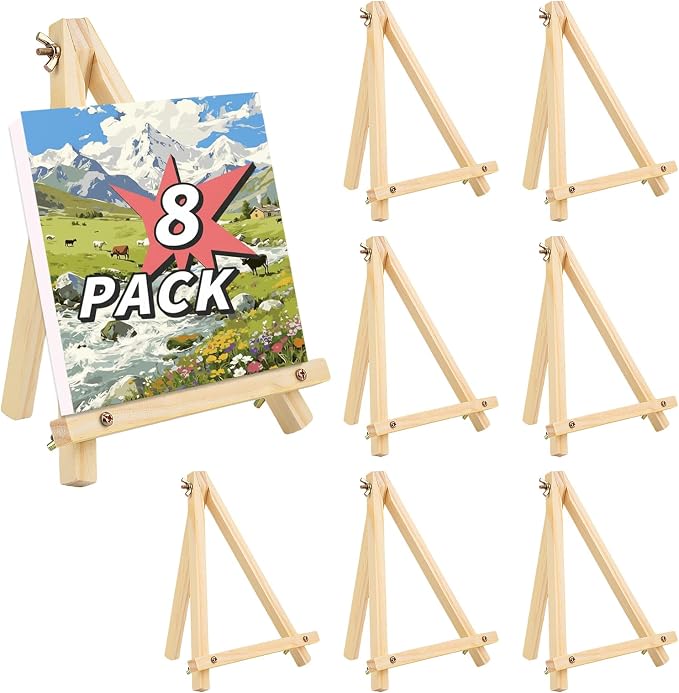 8 Pack 9 Inch Easel for Painting, Wooden Easel Stand for Sign Table Top Small by WSICSE