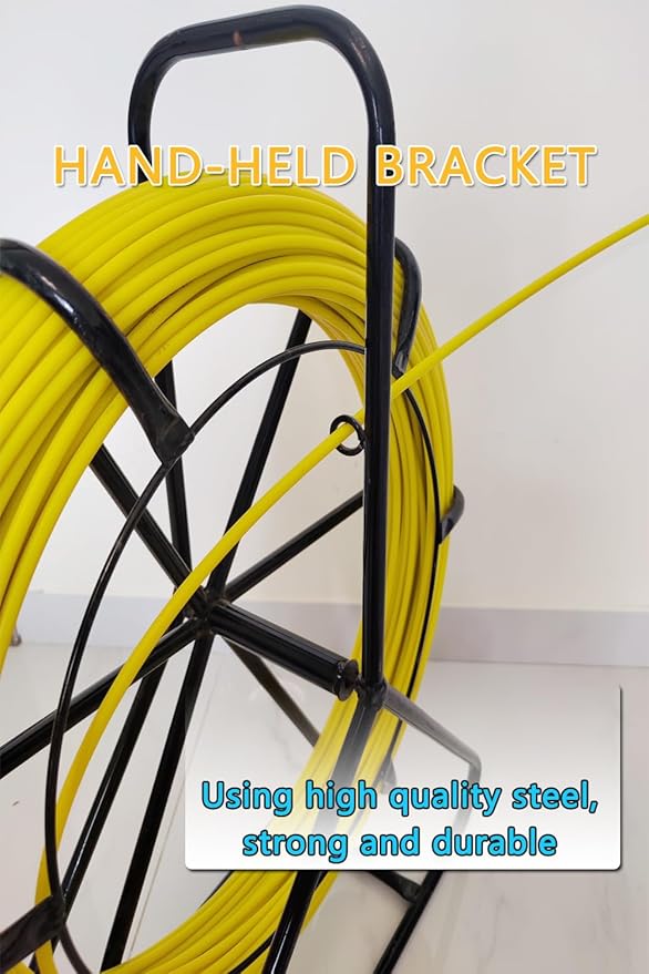 Fish Tape Fiberglass 6mm 656ft wire cable running electrical fish tape wire puller Cable Running Rod with Steel Reel Stand 【6mm*200m】
