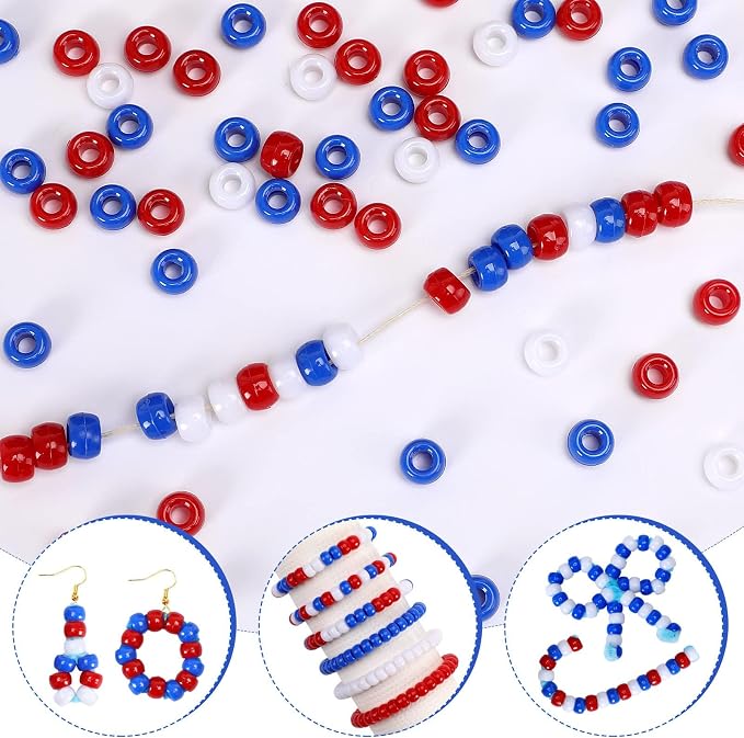 UPINS Patriotic Pony Beads Red White Blue 1200Pcs 4th of July DIY | Premium - Image 2