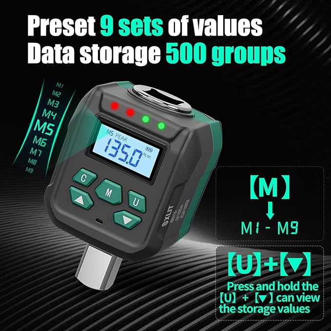 1/2-Inch Drive Digital Torque Adapter, 5-99 ft-lb (6.8-135 Nm), ±2% Accuracy - Electronic Torque Meter Gauge & Checker with Buzzer & LED Alerts for Automotive, Truck, Motorcycle & ATV Repair