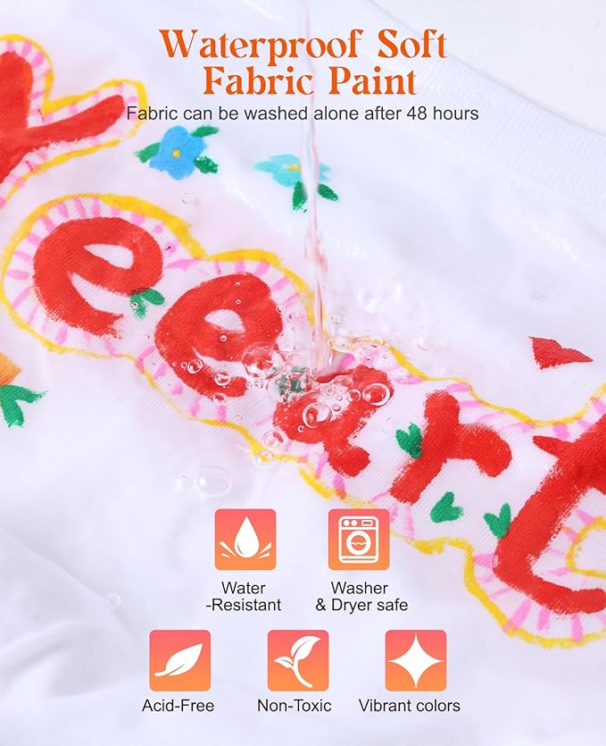 Fabric Paint, Yeeart 20 Colors Permanent Soft Fabric Paint Set - Image 4