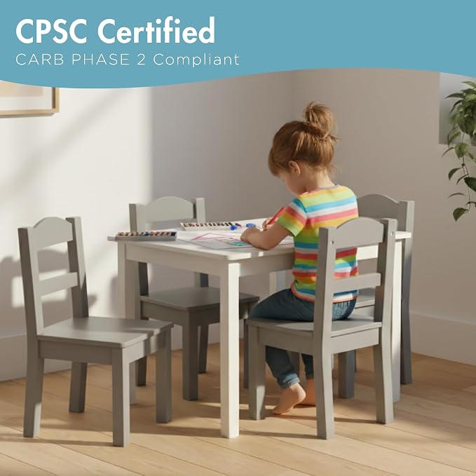Humble Crew Kids Wooden Table and 4 Chairs Set, and Snack Time - Image 5