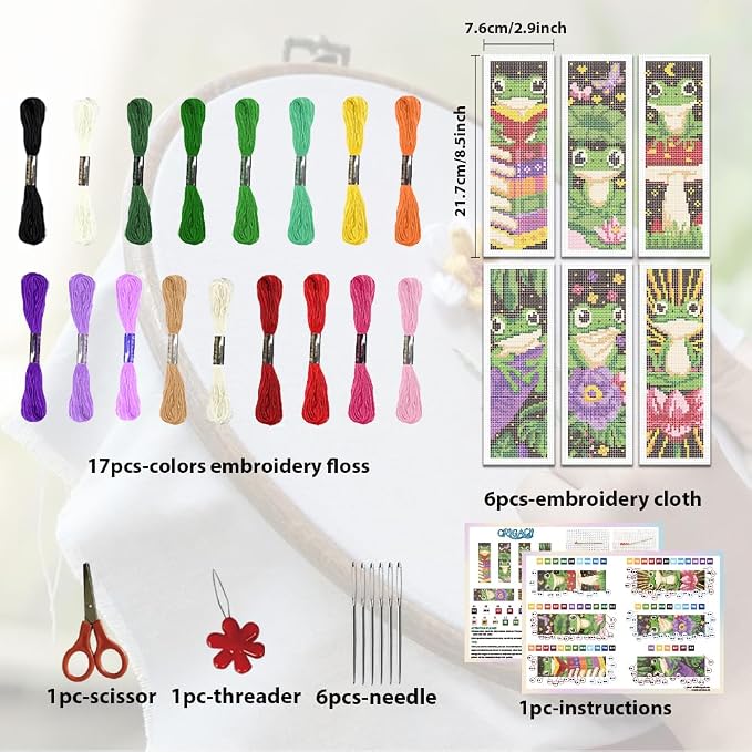 ORIGACH 6 Set Frog Cross Stitch Bookmark Kit - Image 2