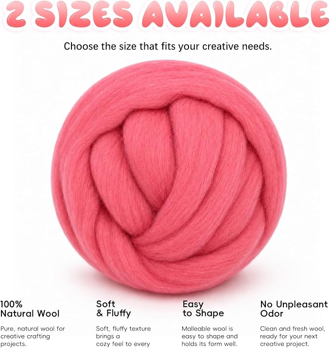3.53oz Wool Roving: Needle Felting Wool White Roving Wool Felting Supplies Pure - Image 8