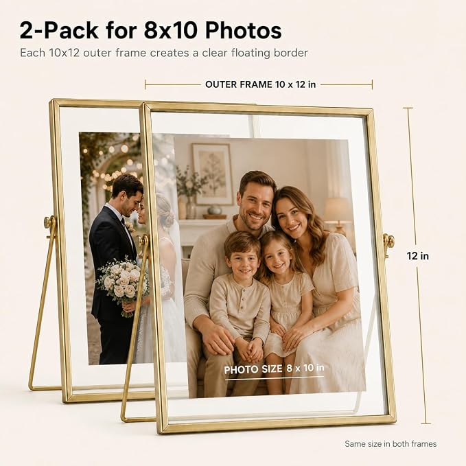 AceList Floating Picture Frame, 2 Pack 8x10 Gold Double Glass | Clear - Image 2