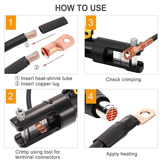 Copper Lugs kit 1/0 Gauge 2 Gauge 6 Gauge Battery Cable Lugs 5/16" and 3/8" Stud Ring Terminals Heavy Duty 0 2 6 AWG Wire Lugs 28 PCS Battery Cable Ends Wire Connectors with 28 PCS Heat Shrink Tubing