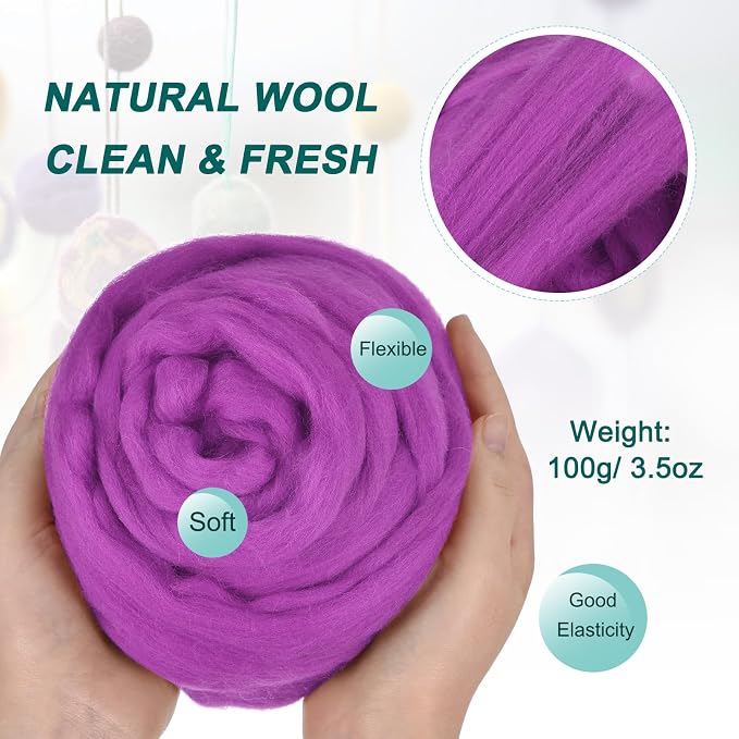 uxcell Needle Felting Wool, 3.5 Oz Nature Fibre Wool Yarn Roving - Image 2