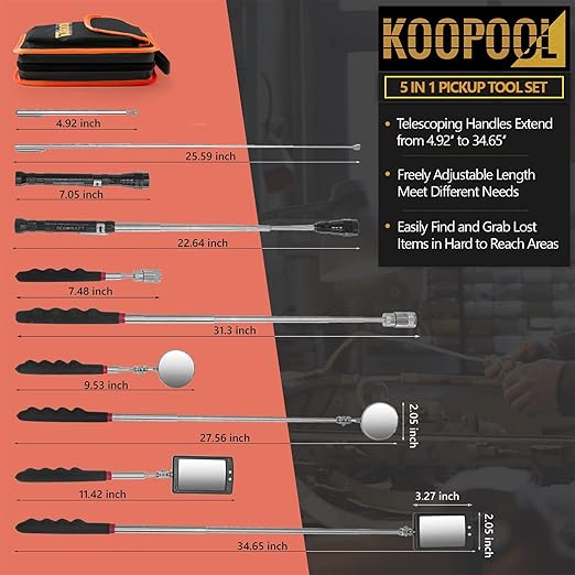 Telescoping Magnetic Pickup Tool Set, Inspection Mirror Telescoping, LED Flashlight, Cool Gadgets for Men, Gifts for Dad, Husband, Kids, Boyfriend, Magnet Stick
