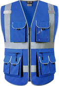 JKSafety 10 Pockets High Visibility Zipper Front Blue Safety Vest with High Reflective Strips Meets ANSI/ISEA Standards (3X-Large, 88-Blue)