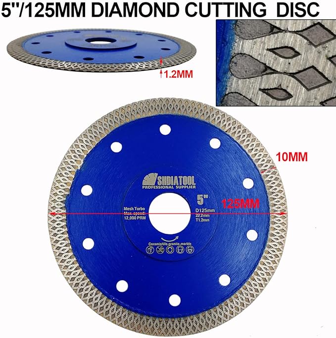 SHDIATOOL 5 Inch Diamond Saw Blade Cutting Porcelain Tile Ceramic Granite Marble Brick(5-Pack)
