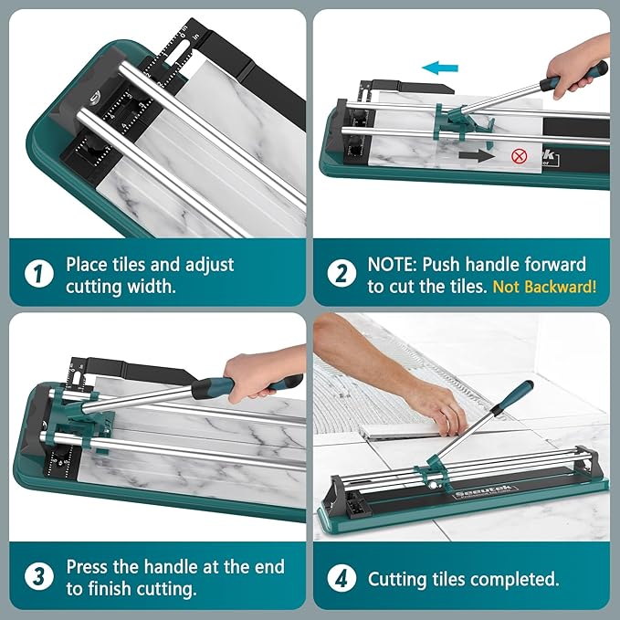 Seeutek Manual Tile Cutter, 17 inch Professional Porcelain Ceramic Tile Cutter, Double Rails Design Tile Cutter Tool with Tungsten Carbide Cutting Wheel