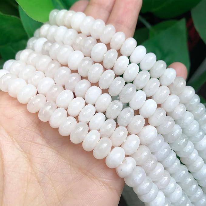 Songxi 5x8mm Natural White Jade Stone Rondelle Beads, Gemstone - Image 4