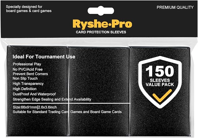 150 Pcs Matte Black Card Sleeves 2.6''x3.6'' Compatible by RyshePro
