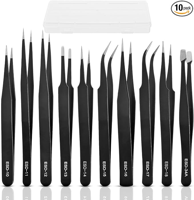 10Pcs Precision Tweezers Set, Upgraded Anti-Static Stainless Steel Tweezers by Unknown