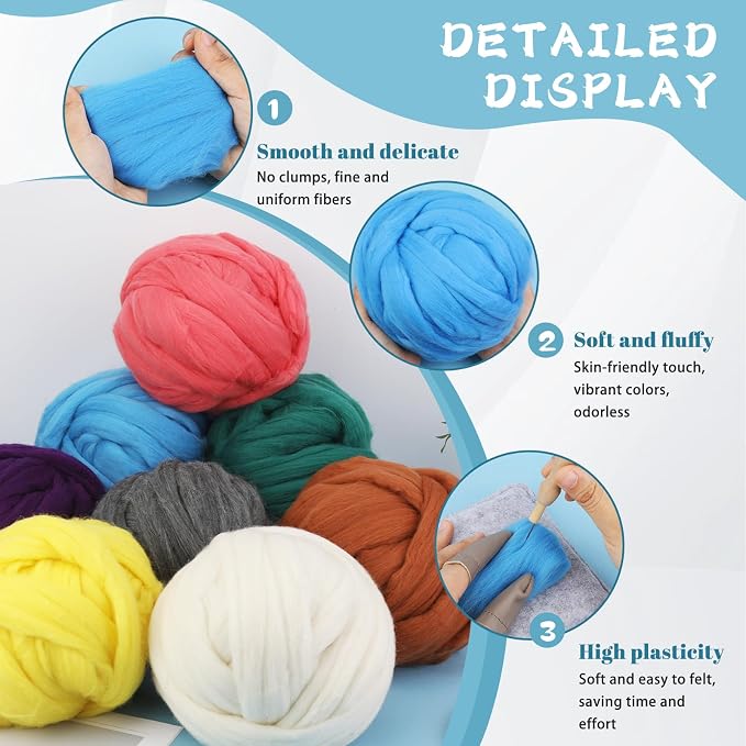 Core Wool for Needle Felting, 8 OZ Merino Wool Roving, Soft Felting Wool for - Image 4