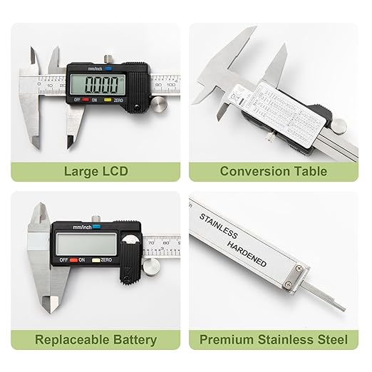 Digital Caliper 0-8" Measuring Tool with Metal Ruler, Micrometer Caliper with Auto-Off Feature, Interchangeable Between inches and millimeters for DIY/Household and 3D Printing, Black