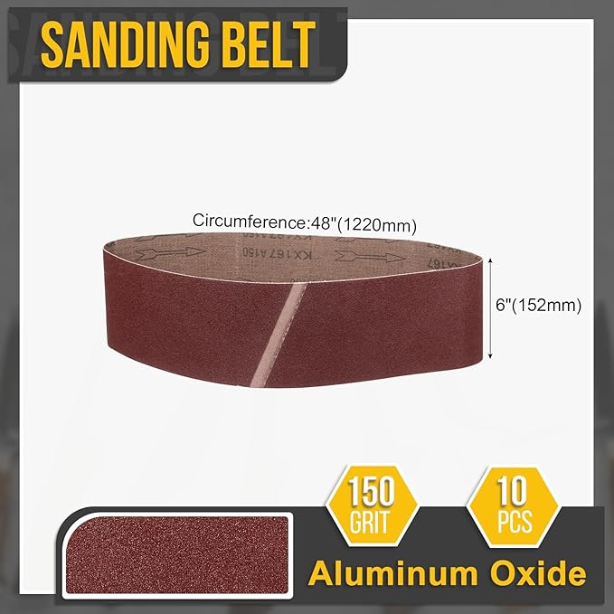 6 x 48 Inch Sanding Belt, 10 Pcs 150 Grit Knife Sharpener Belts Work Sharpening for Belt Sander Knife Carving Tool Metal Working