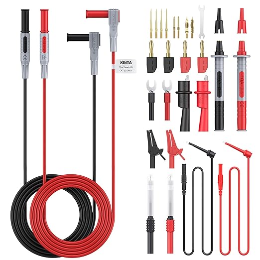 BINTA 27-Piece Silicone Multimeter Leads Kit with Replaceable Gold-Plated Test Probes 4PCS Alligator Clips Test Hook, Multimeter Leads Kit for Industrial Car Electrical Testing Home CAT Ⅲ 1000V 20A