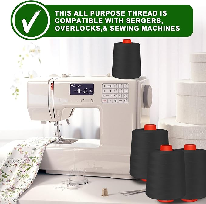 Black Sewing Thread, Serger Thread Cones 4 Pack, 40S/2-52000 Yards Black All - Image 4