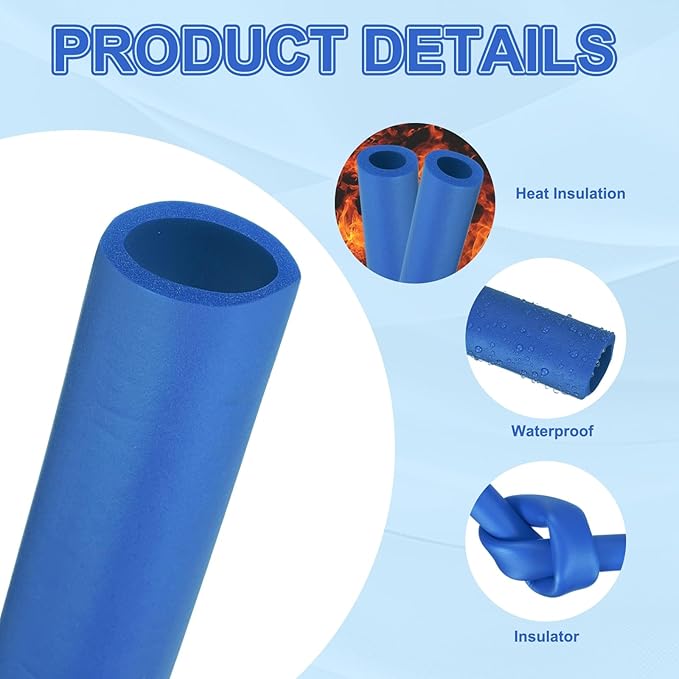uxcell Pipe Insulation Tube Foam, 1-1/8" ID x 3/16" Thick x 1.64ft Foam Pipe Cover Non-Slip Hollow Tubing Guitar Air Conditioner Stand Fitness Equipment Handles, Blue