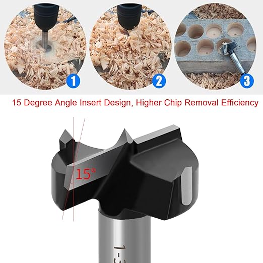 ASNOMY 5PCS Large Size Forstner Drill Bit, 1-3/16Inch to 2-3/8Inch Carbide Tipped Forstner Bit for Hard Wood, Wood Drilling Hole Saw Set Woodworking Hinge Cutter Tool Kits for Wood