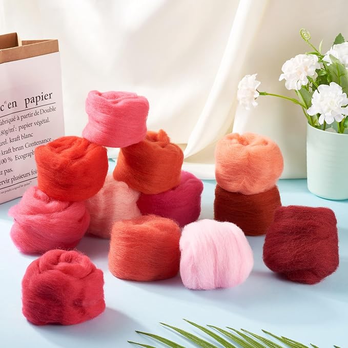 FASHEWELRY 2.1 OZ Needle Felting Wool Roving Set Pink Theme Nature Wool Roving - Image 3