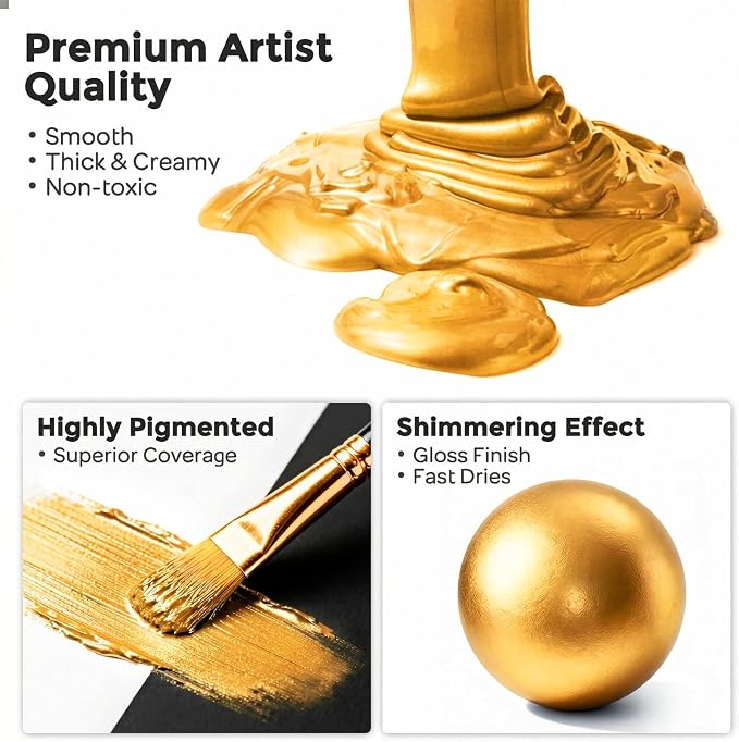 Nicpro Metallic Gold Acrylic Paint, 69oz/2040ml Large Gold Leaf Paint | Non - Image 2