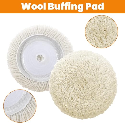 8 Pcs 3 Inch Polishing Pad Buffing Pad Wool Polishing Pad Hook Loop Buffing Pad for Drill Curved Edge Compound Cutting Pad Drill Polisher Attachment Wheel Polish Pad Car Body Repair Buffing