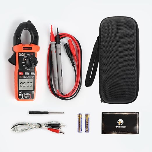 PowerBear Digital Clamp Meter Multimeter 6000 Counts for AC/DC Current & Voltage, Auto-ranging Amp Tester, Measures Resistance, Capacitance, Continuity, TRMS, Temperature, NCV Detection