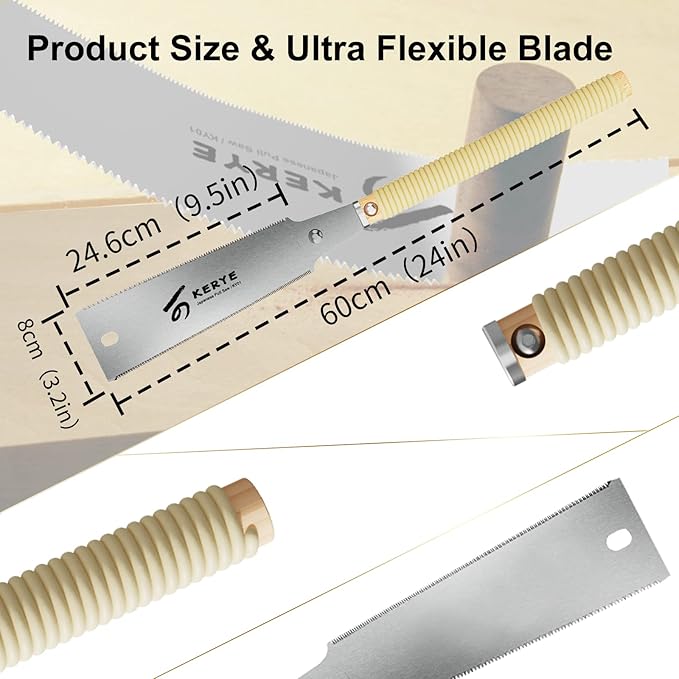 KERYE Japanese Pull Saw 9.5 Inch, Hand Saw with Double Edges of 10/17 TPI and Replaceable Blade, Ryoba Wood Cuttter, Sharp and Light Woodworking Tools Gifts for Men and Women-KY01