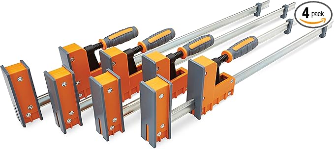 Bora 4 Piece Parallel Clamps for Woodworking Clamps 4 Pack 2 x 24 inch plus 2 x 31 inch Parallel Clamp Spreader Set Bar Clamp 1100 Lbs clamping force Bar Clamp Set 571550I