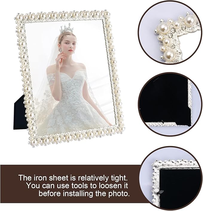 DIKAR 8x10 Wedding Picture Frame, Pearls Diamond Picture Frame - Image 3