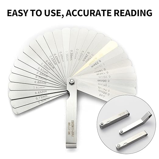 2 Pack Feeler Gauge with 32/26 Blades and 1 Pack Offset Feeler Gauge with 16 Blades - Stainless Steel Feeler Gauge Dual Marked Metric and Imperial Gap Measuring Tool for Automotive Repair