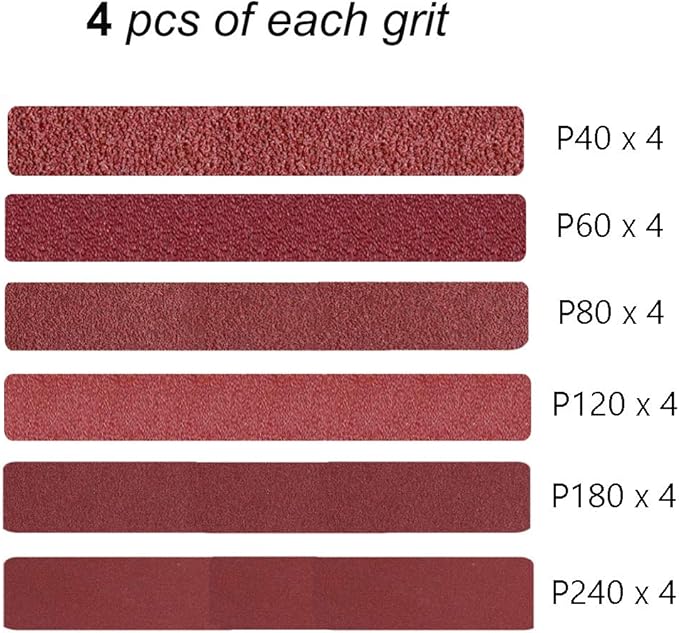 1/2 x 18 Inch Aluminum Oxide Sanding Belts, 4 Each of 40/60/80/120/180/240 Assorted Grits Abrasive File Belts for Air Belt Sander, 24-Pack