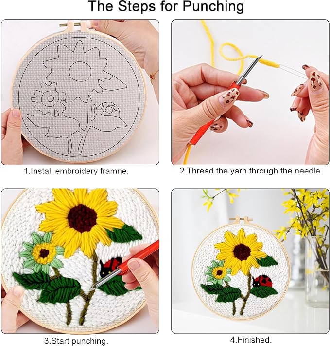 PYHIRRY Punch Needle Kits Adults Beginner Sunflower-with Tool, Fabric & Video - Image 5