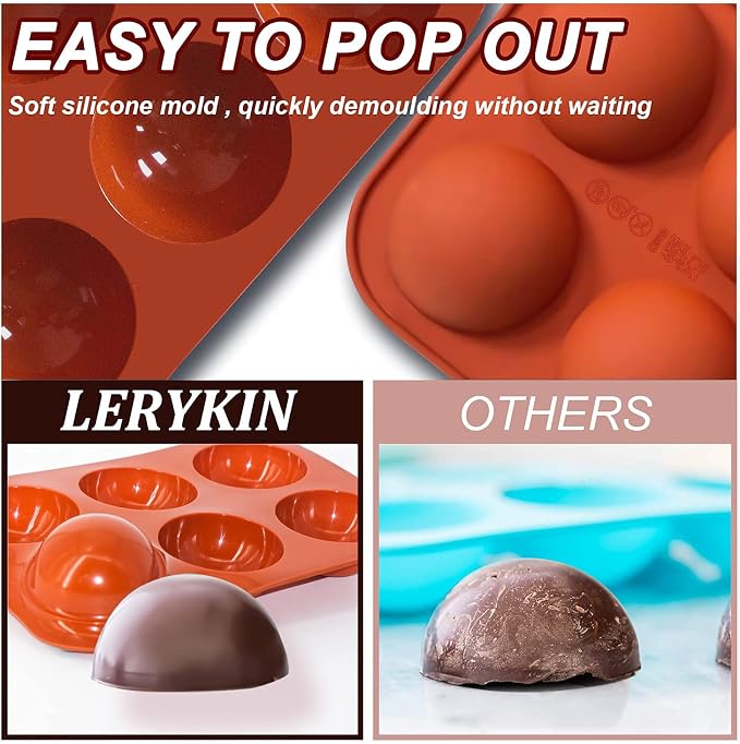 Lerykin 6 Holes Medium Semi Sphere Silicone Molds, 2 Packs Half Sphere Silicone - Image 4